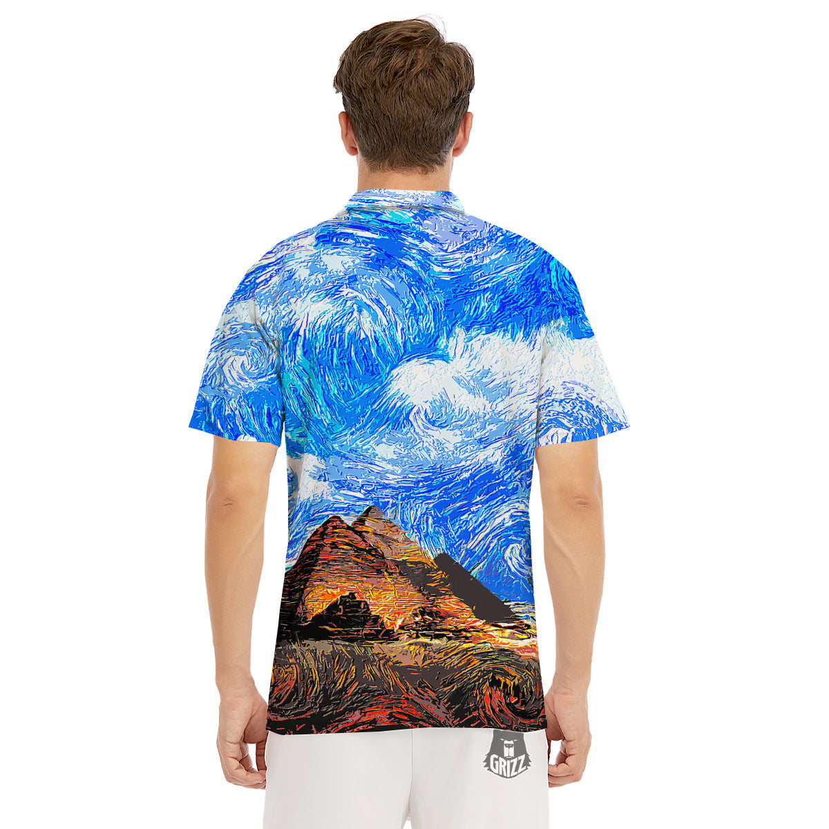 Starring Night Pyramids Print Men's Golf Shirts-grizzshop