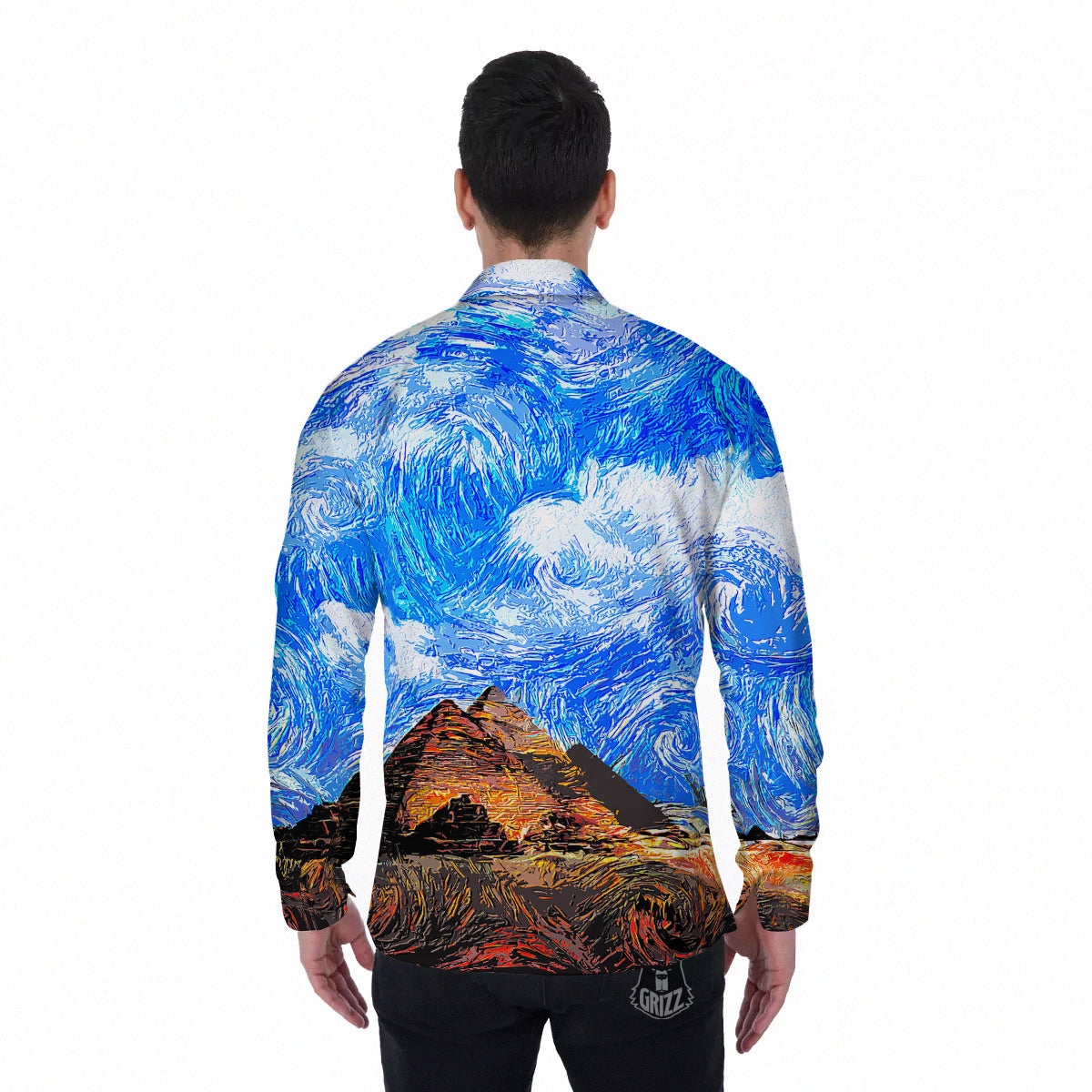 Starring Night Pyramids Print Men's Long Sleeve Shirts-grizzshop