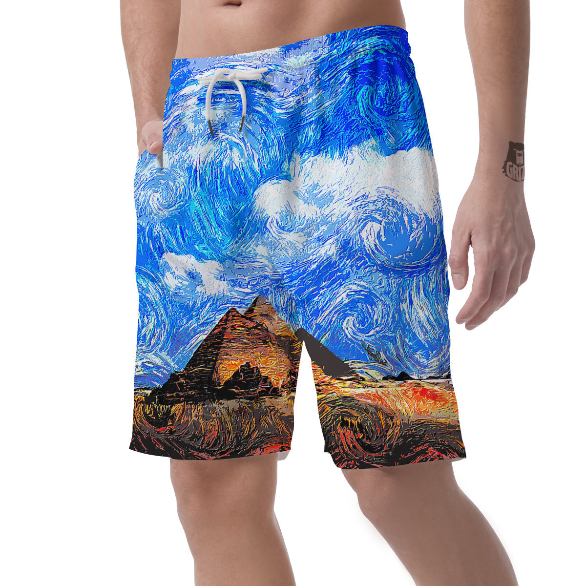 Starring Night Pyramids Print Men's Shorts-grizzshop