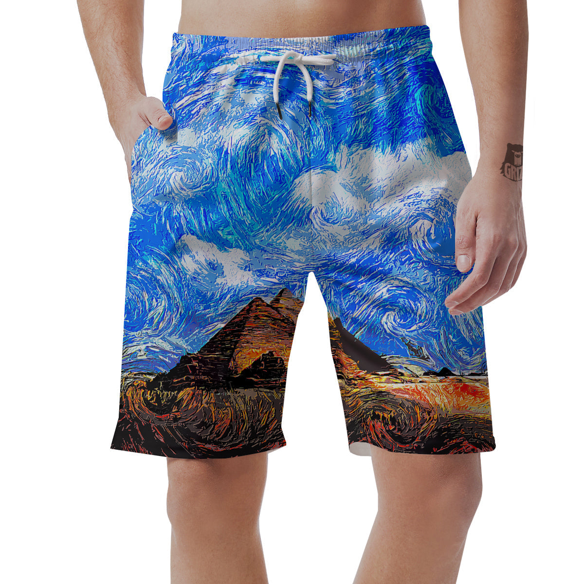 Starring Night Pyramids Print Men's Shorts-grizzshop