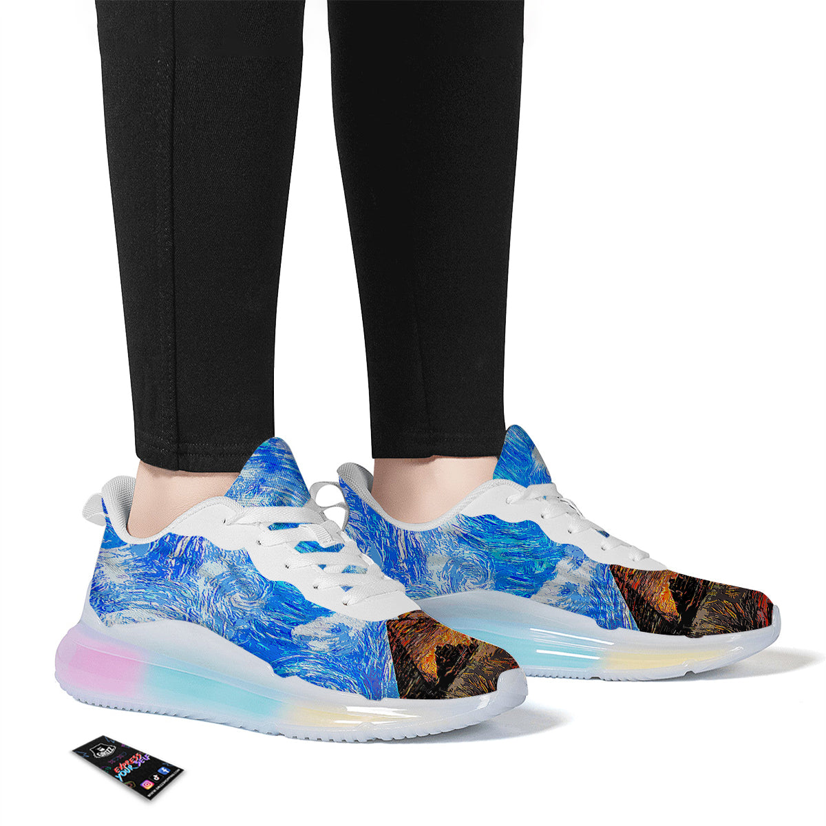 Starring Night Pyramids Print Running Sneakers-grizzshop
