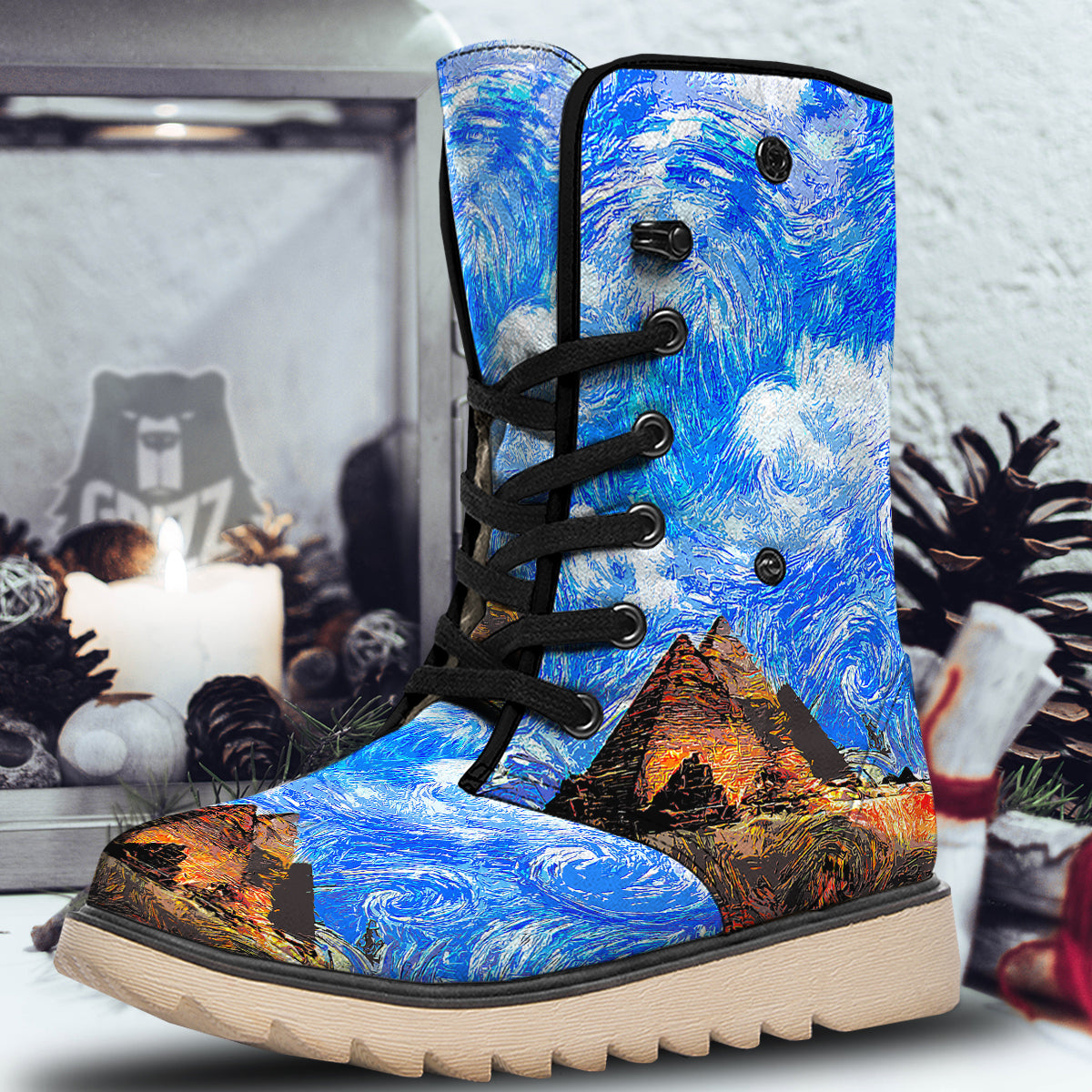 Starring Night Pyramids Print Snow Boots-grizzshop
