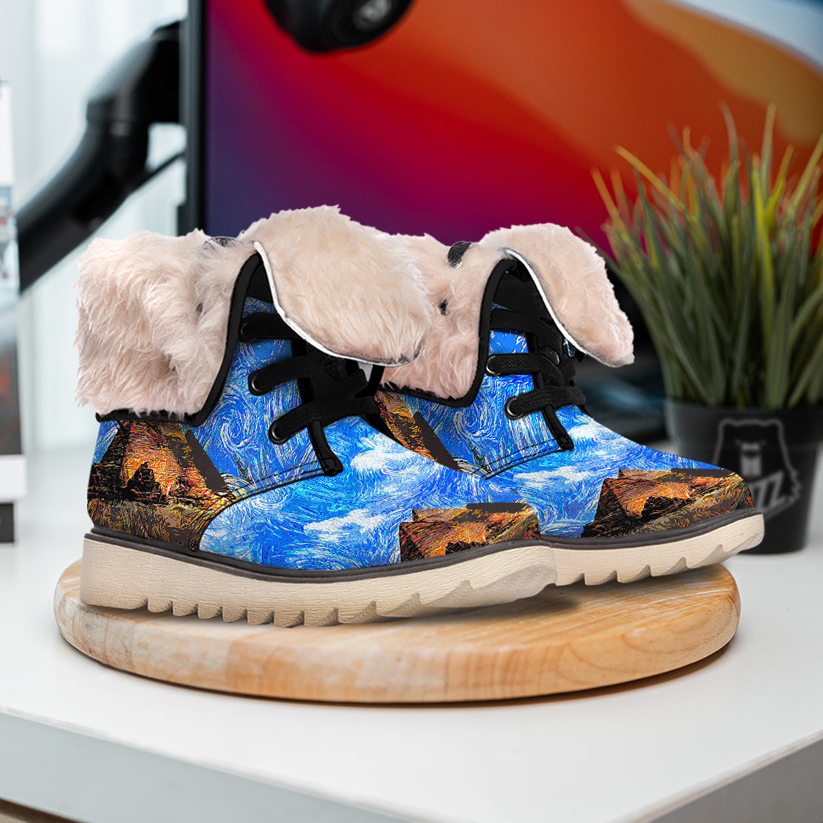 Starring Night Pyramids Print Snow Boots-grizzshop