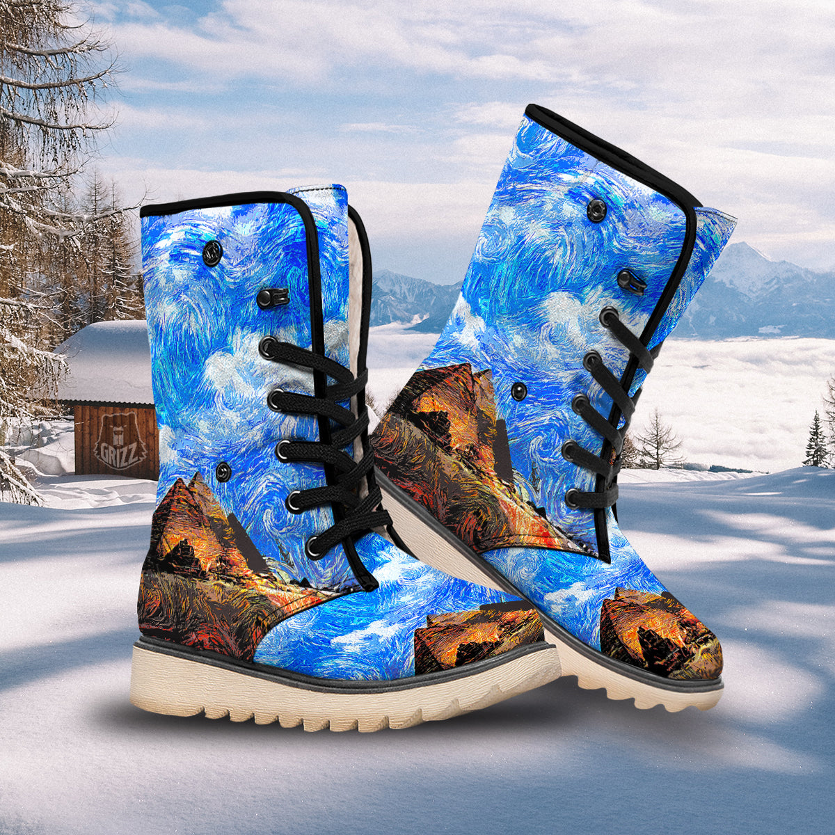 Starring Night Pyramids Print Snow Boots-grizzshop