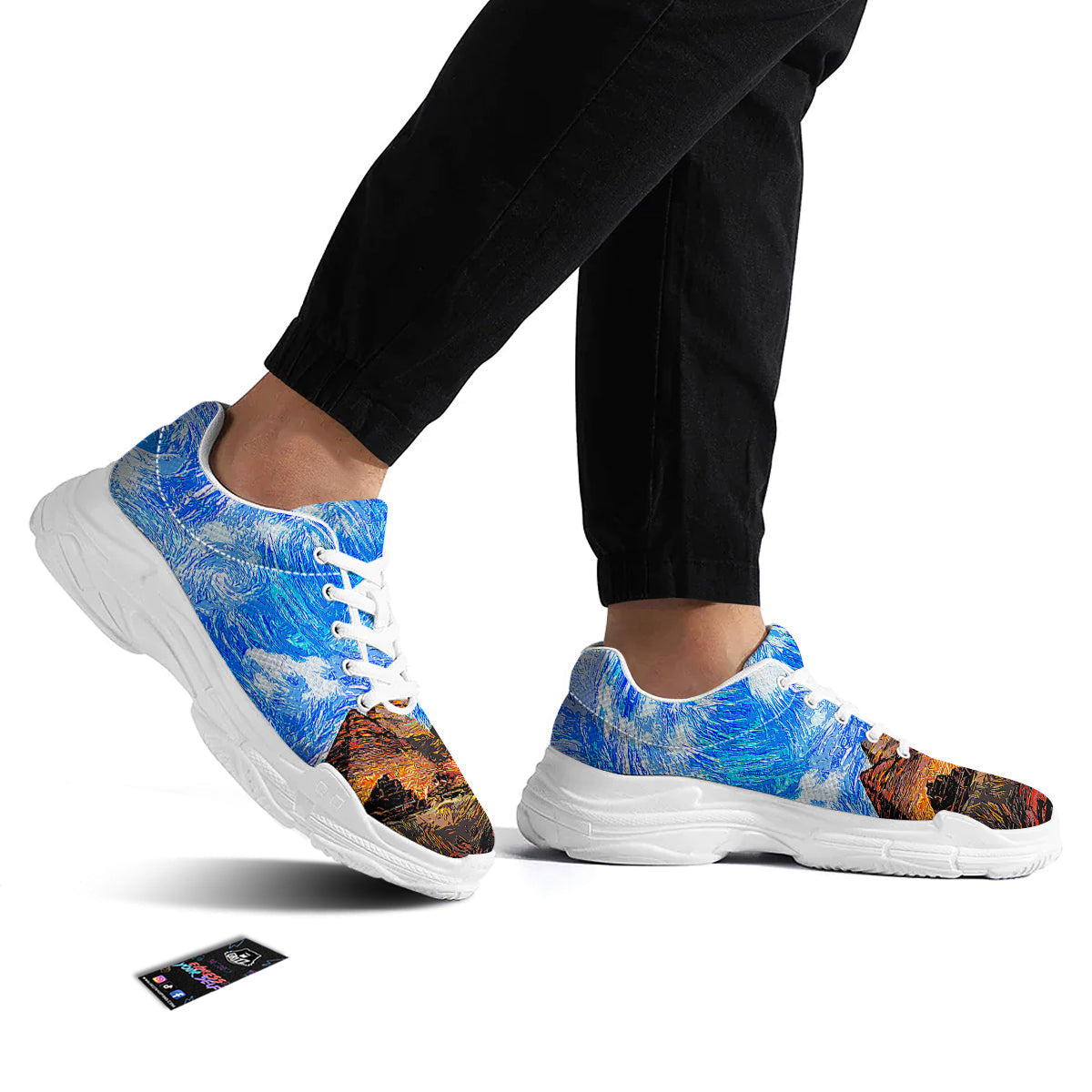 Starring Night Pyramids Print White Chunky Shoes-grizzshop