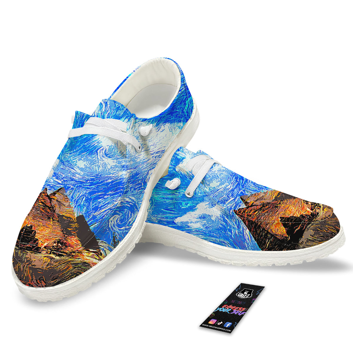 Starring Night Pyramids Print White Loafers-grizzshop