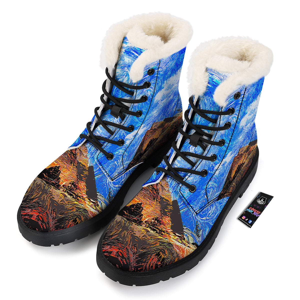 Starring Night Pyramids Print Winter Boots-grizzshop