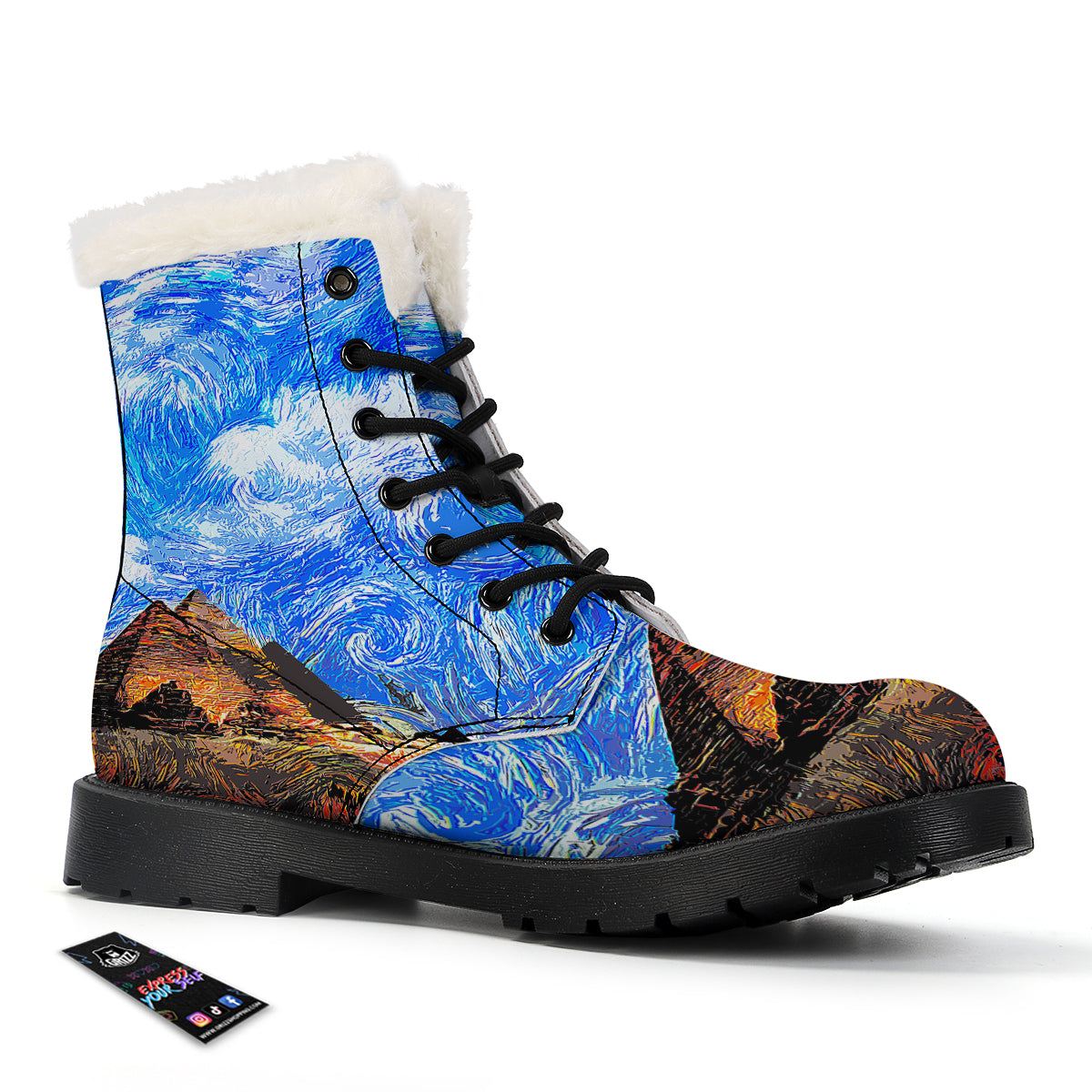Starring Night Pyramids Print Winter Boots-grizzshop