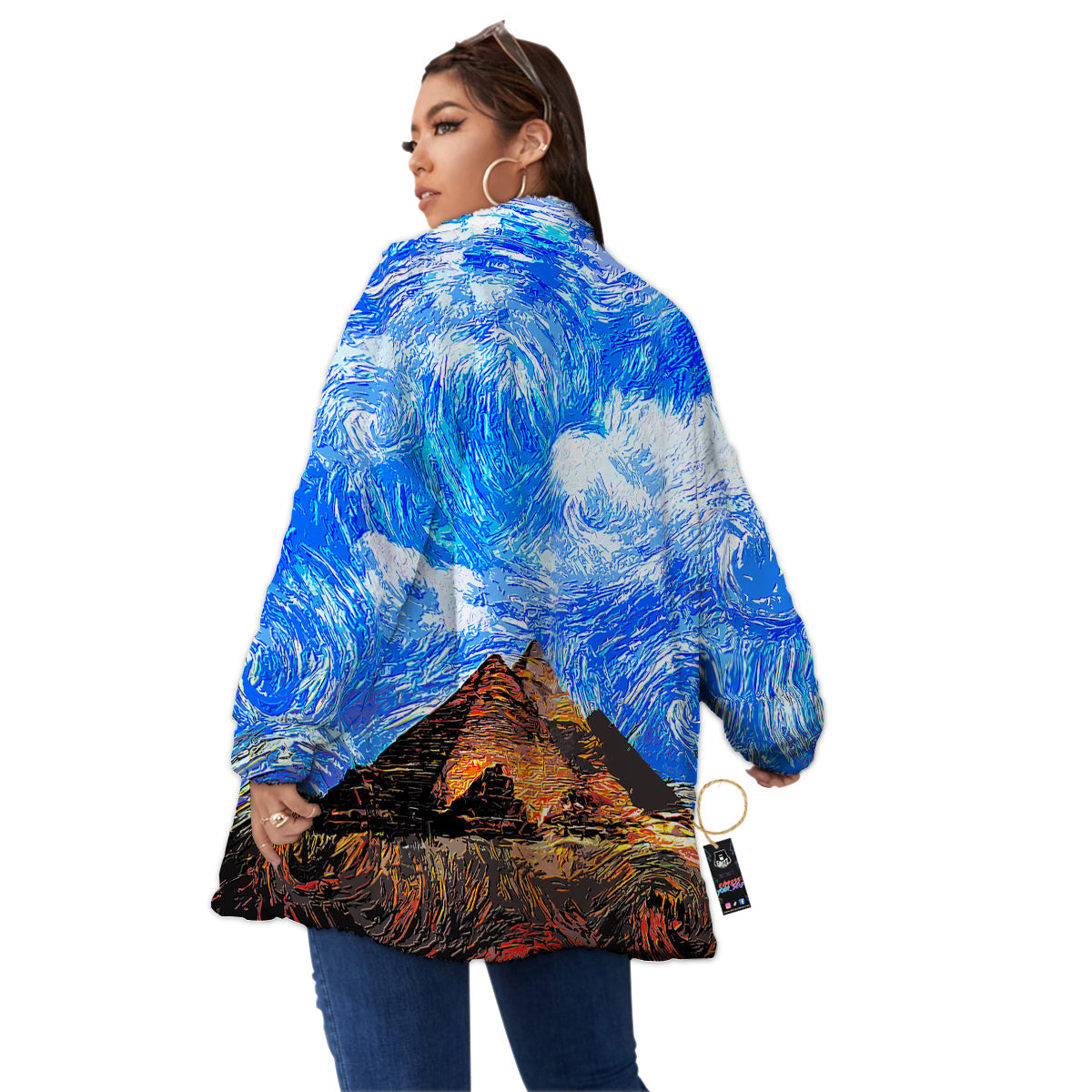 Starring Night Pyramids Print Women's Sherpa Jacket-grizzshop