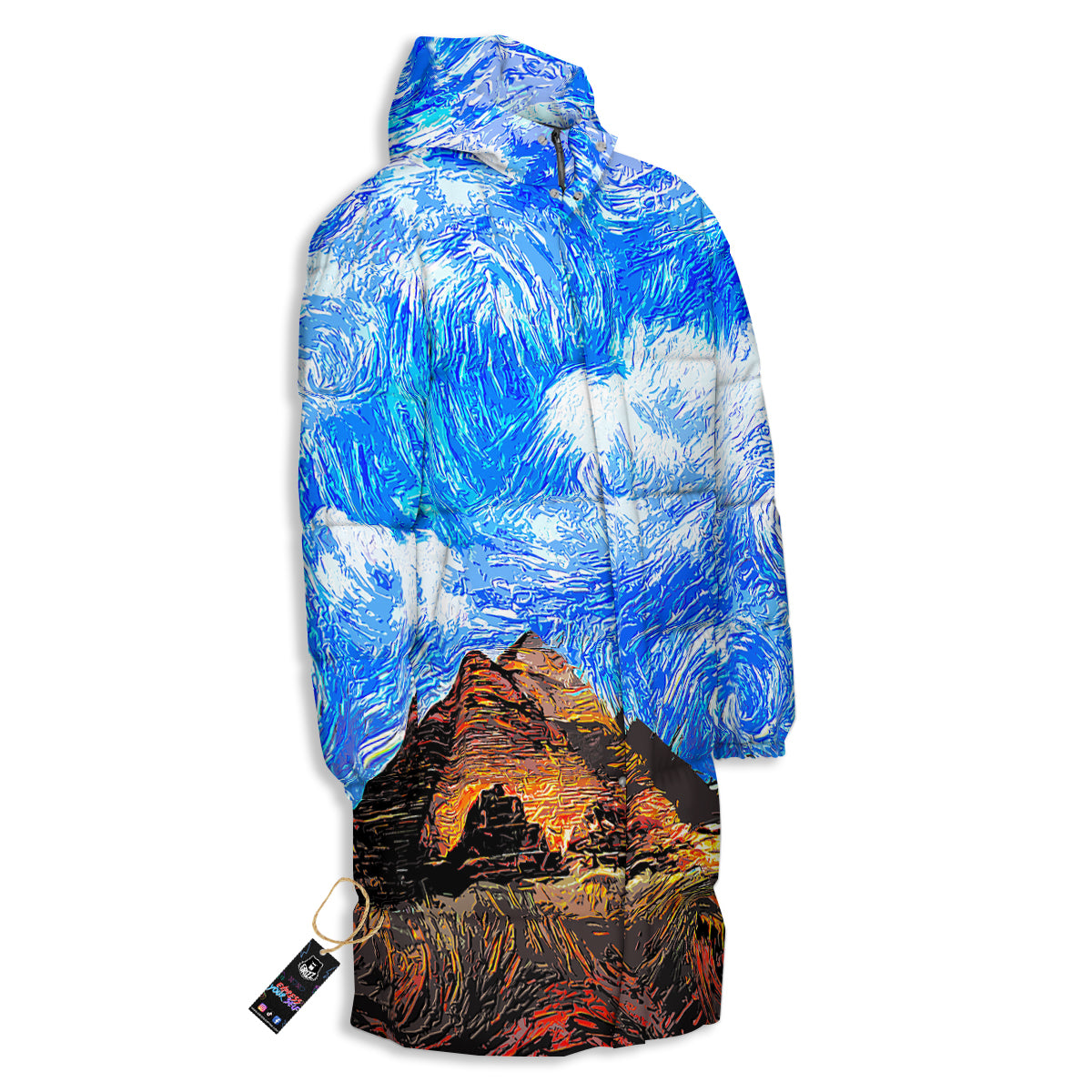 Starring Night Pyramids Print Long Down Jacket