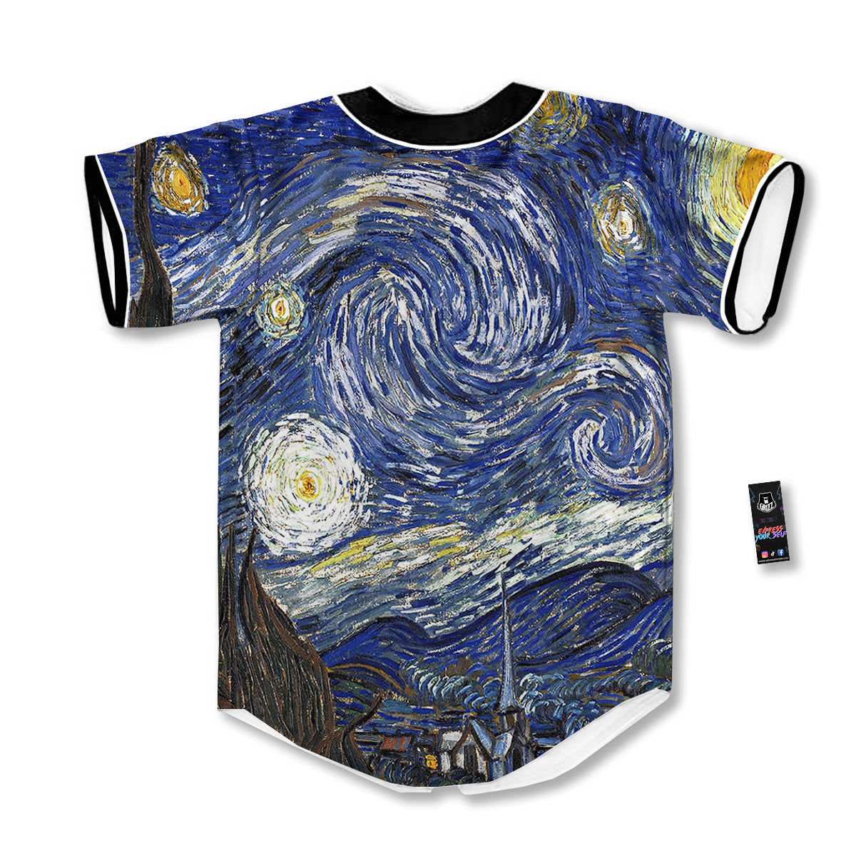 Starry Night Print Baseball Jersey-grizzshop