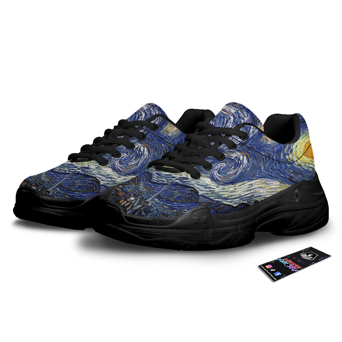 Starry Night Print Black Chunky Shoes-grizzshop