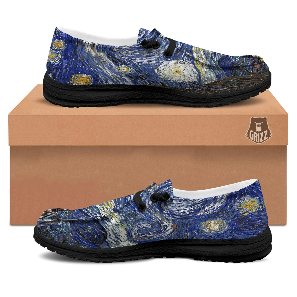 Starry Night Print Black Loafers-grizzshop