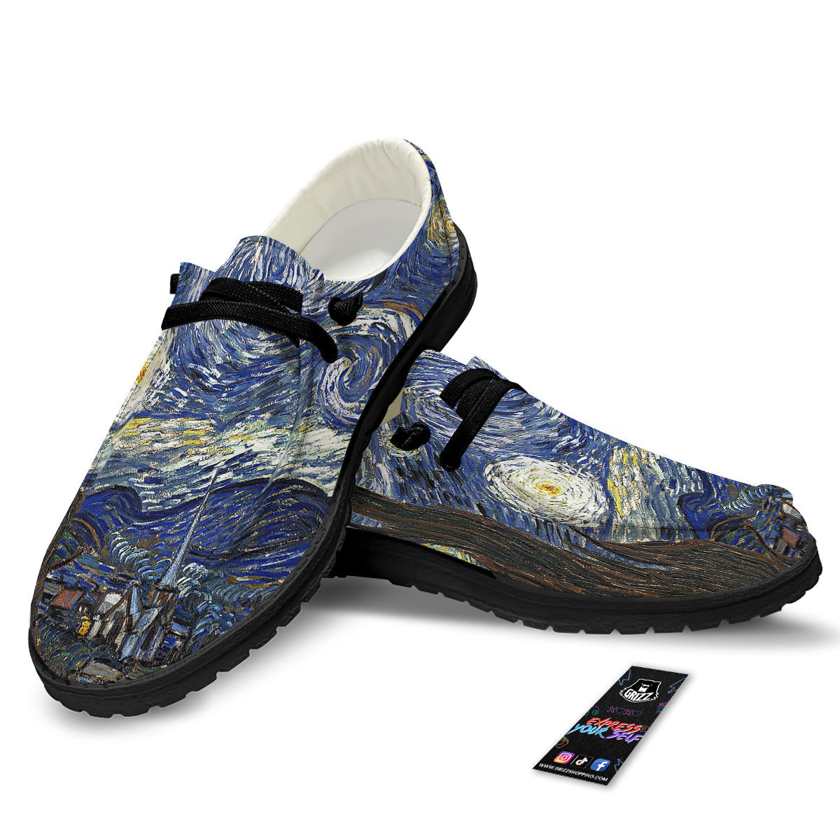 Starry Night Print Black Loafers-grizzshop