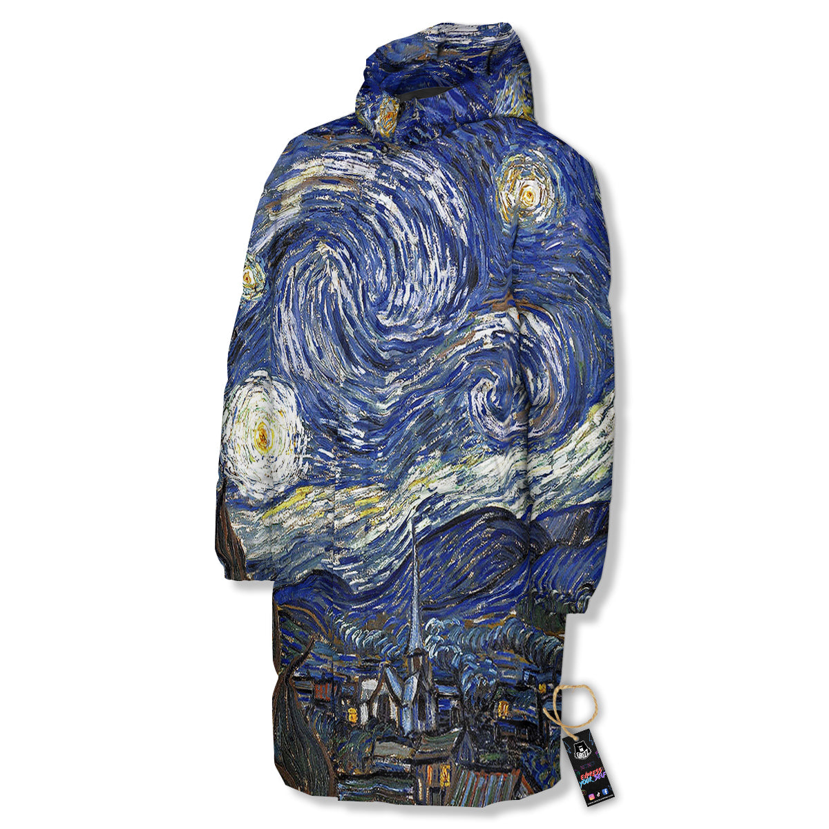 Starry Night Print Long Down Jacket-grizzshop