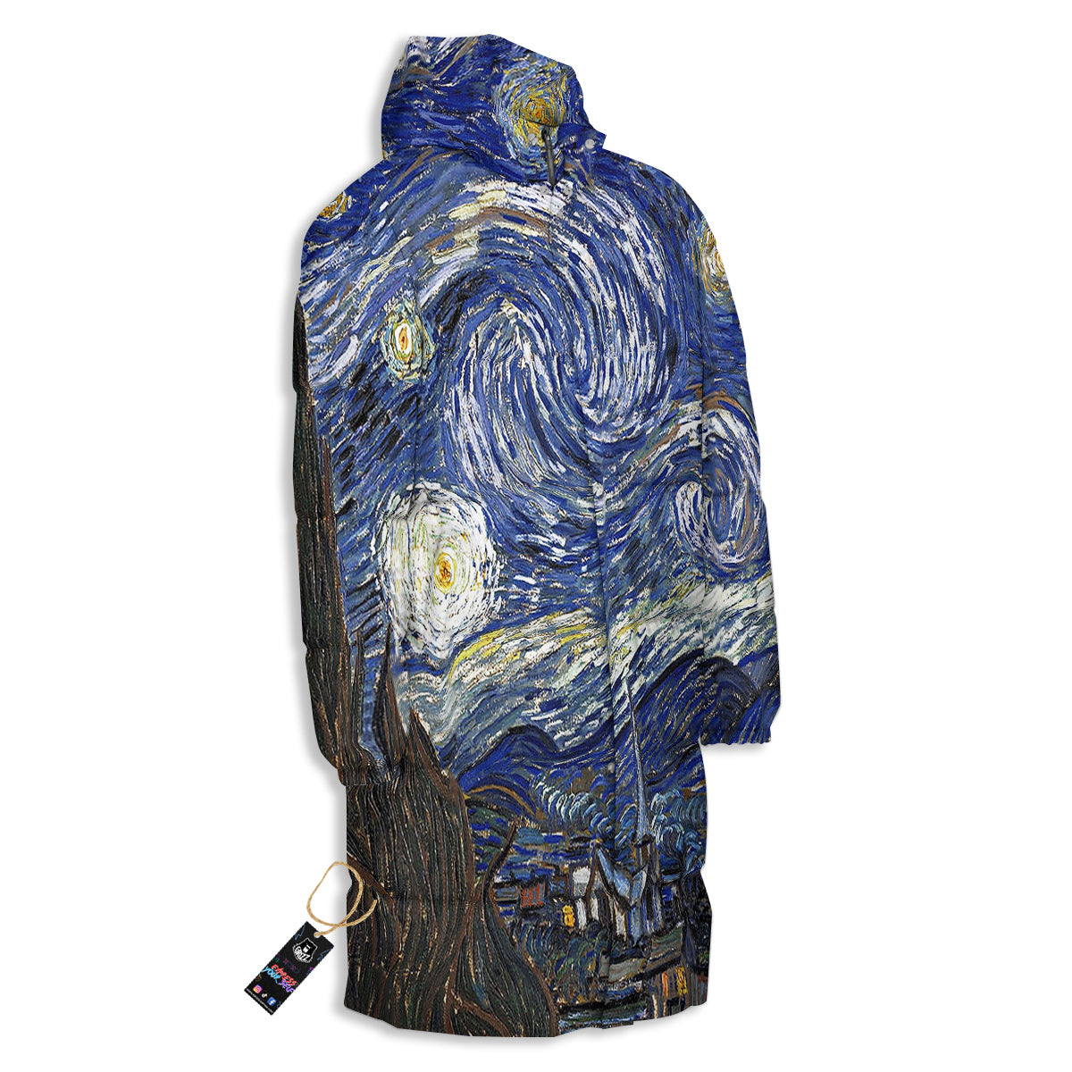 Starry Night Print Long Down Jacket-grizzshop
