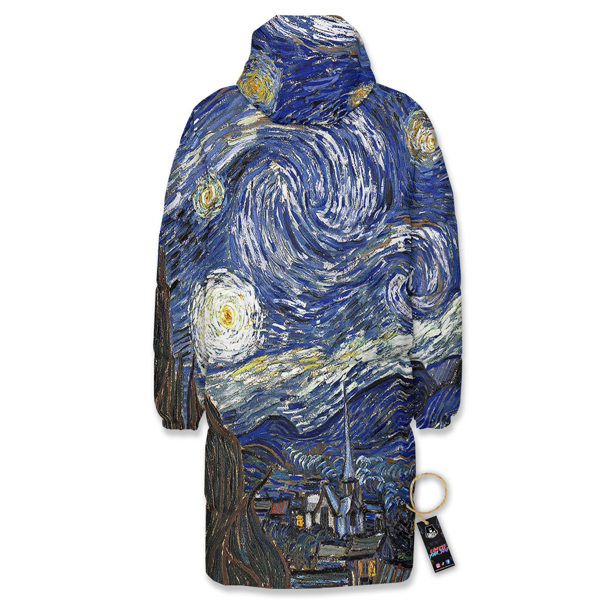 Starry Night Print Long Down Jacket-grizzshop