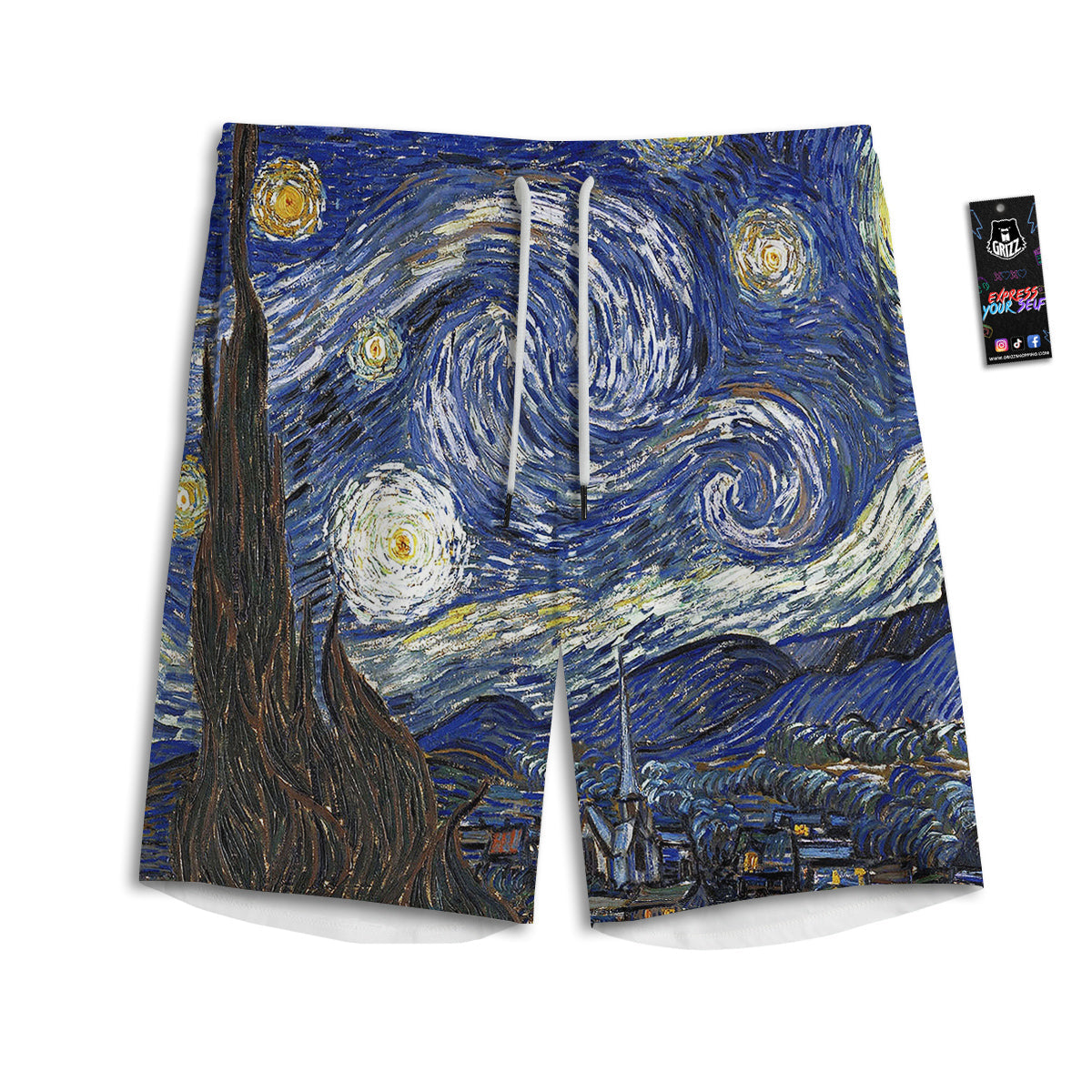 Starry Night Print Men's Athletic Shorts