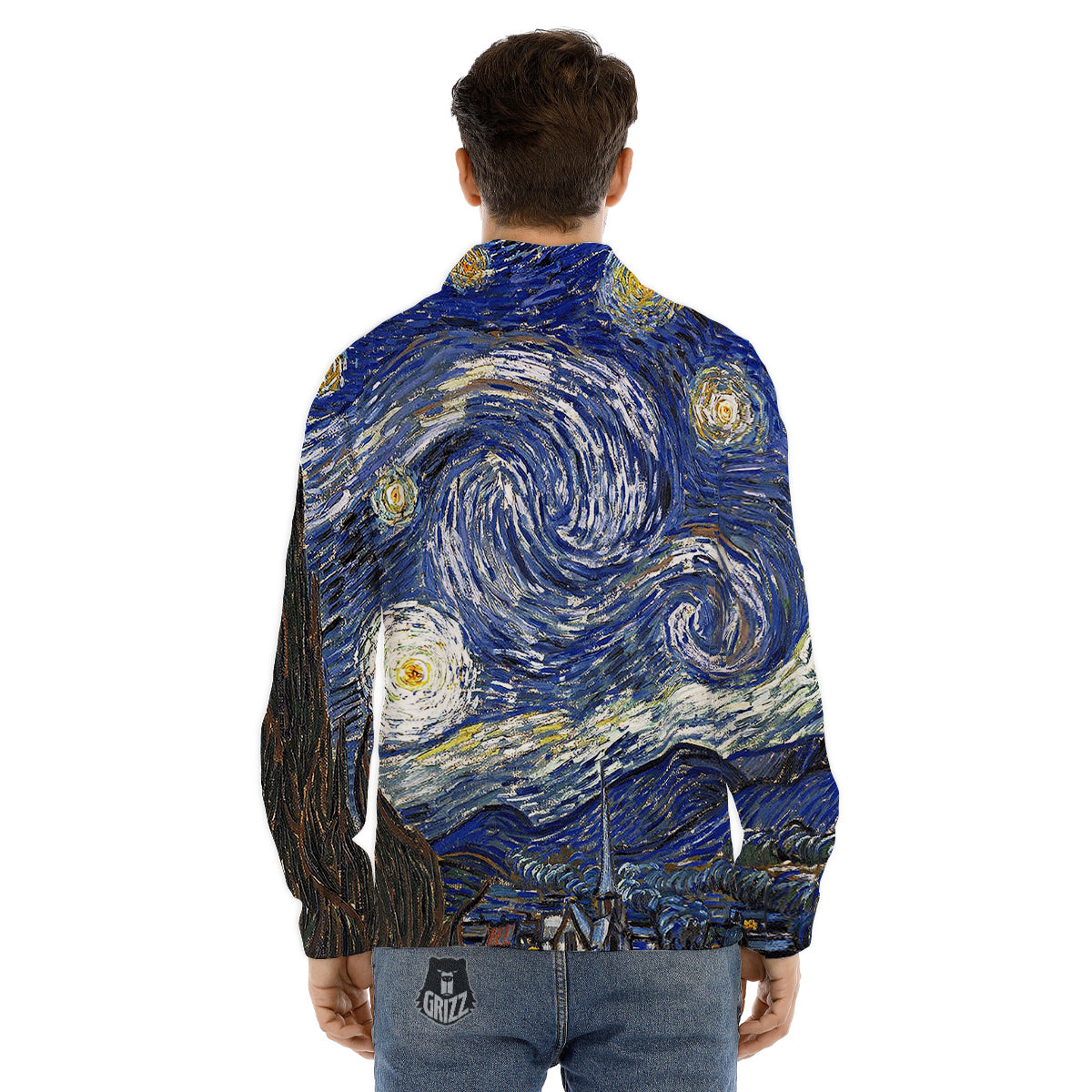 Starry Night Print Men's Dress Shirts-grizzshop