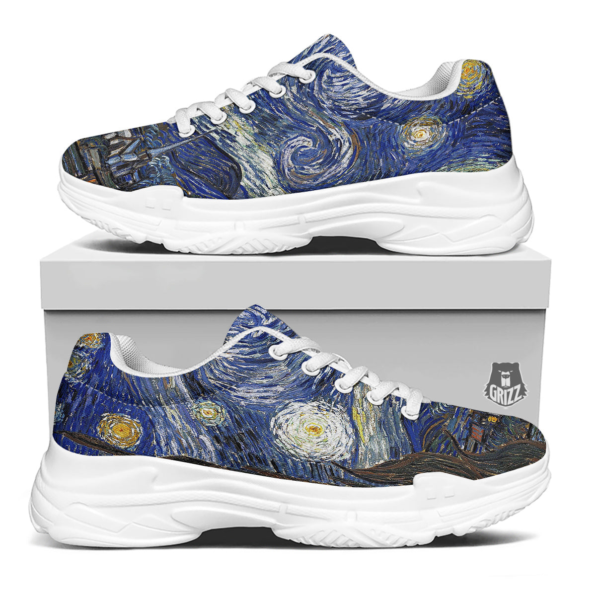 Starry Night Print White Chunky Shoes-grizzshop