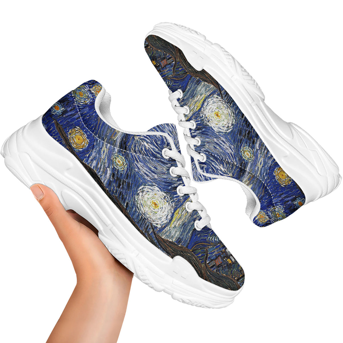 Starry Night Print White Chunky Shoes-grizzshop