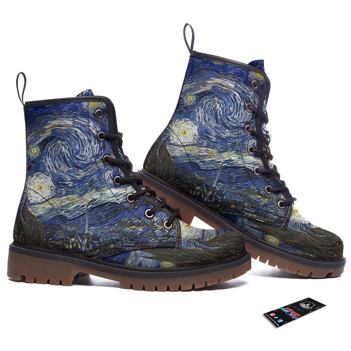Starry Night Print Work Boots-grizzshop