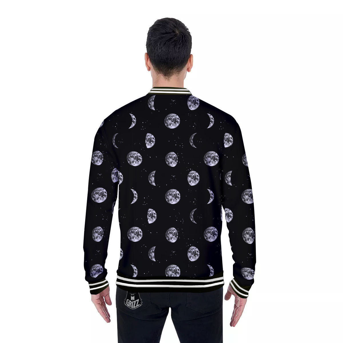 Stars And Moon Phase Print Pattern Baseball Jacket-grizzshop