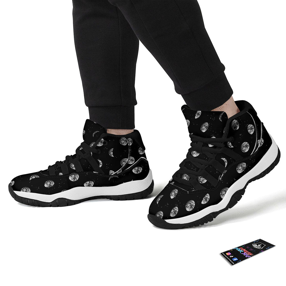 Stars And Moon Phase Print Pattern Black Bball Shoes-grizzshop