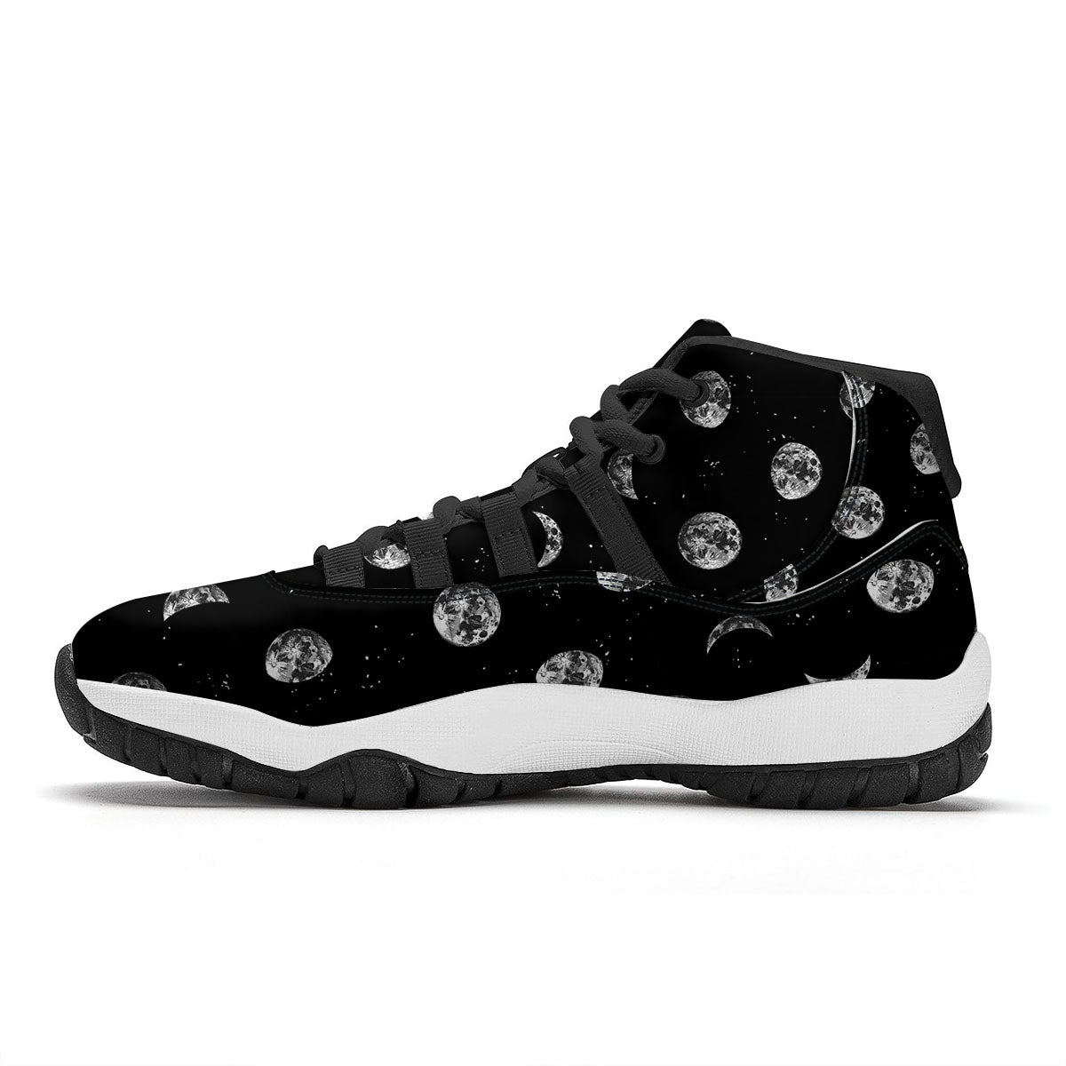Stars And Moon Phase Print Pattern Black Bball Shoes-grizzshop