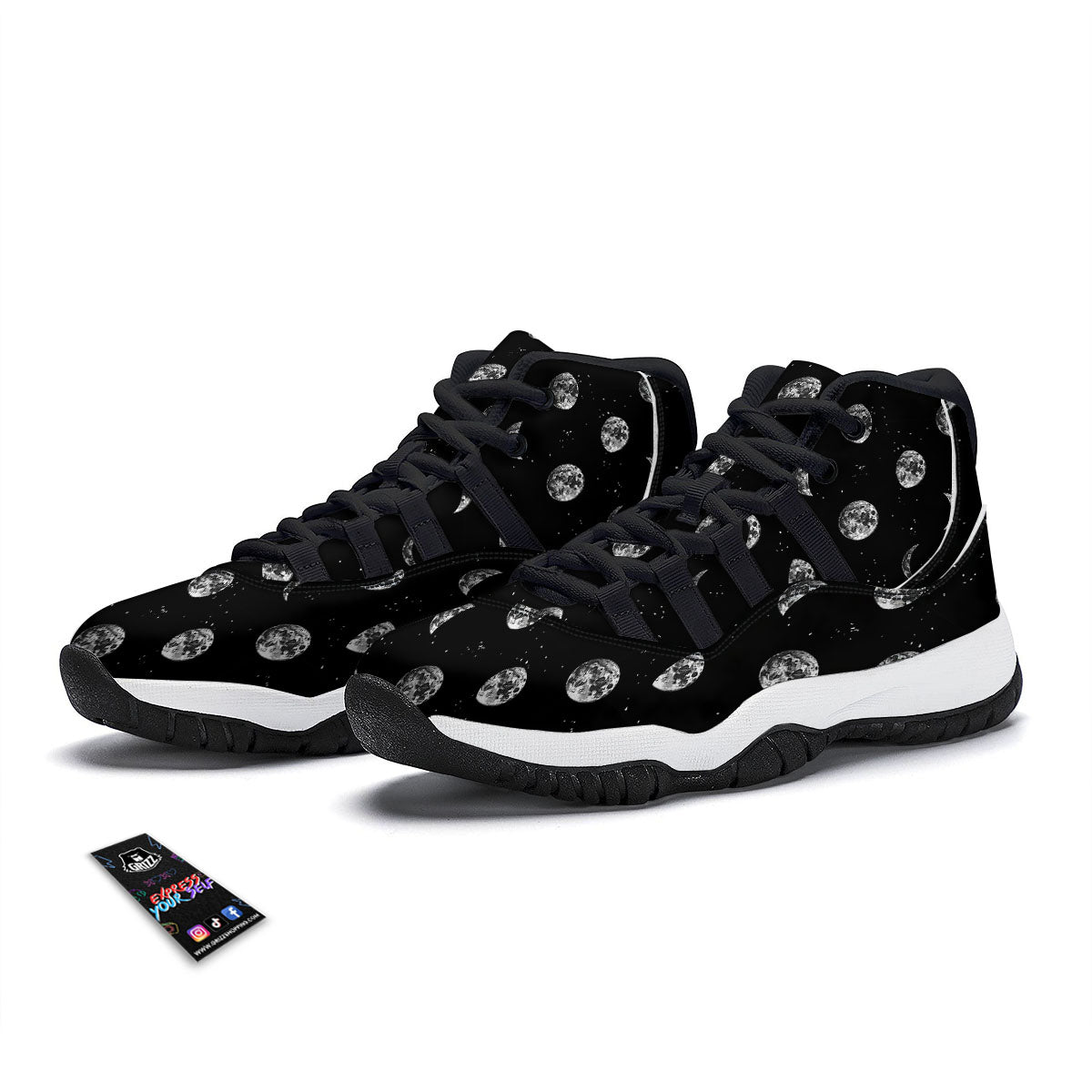 Stars And Moon Phase Print Pattern Black Bball Shoes-grizzshop
