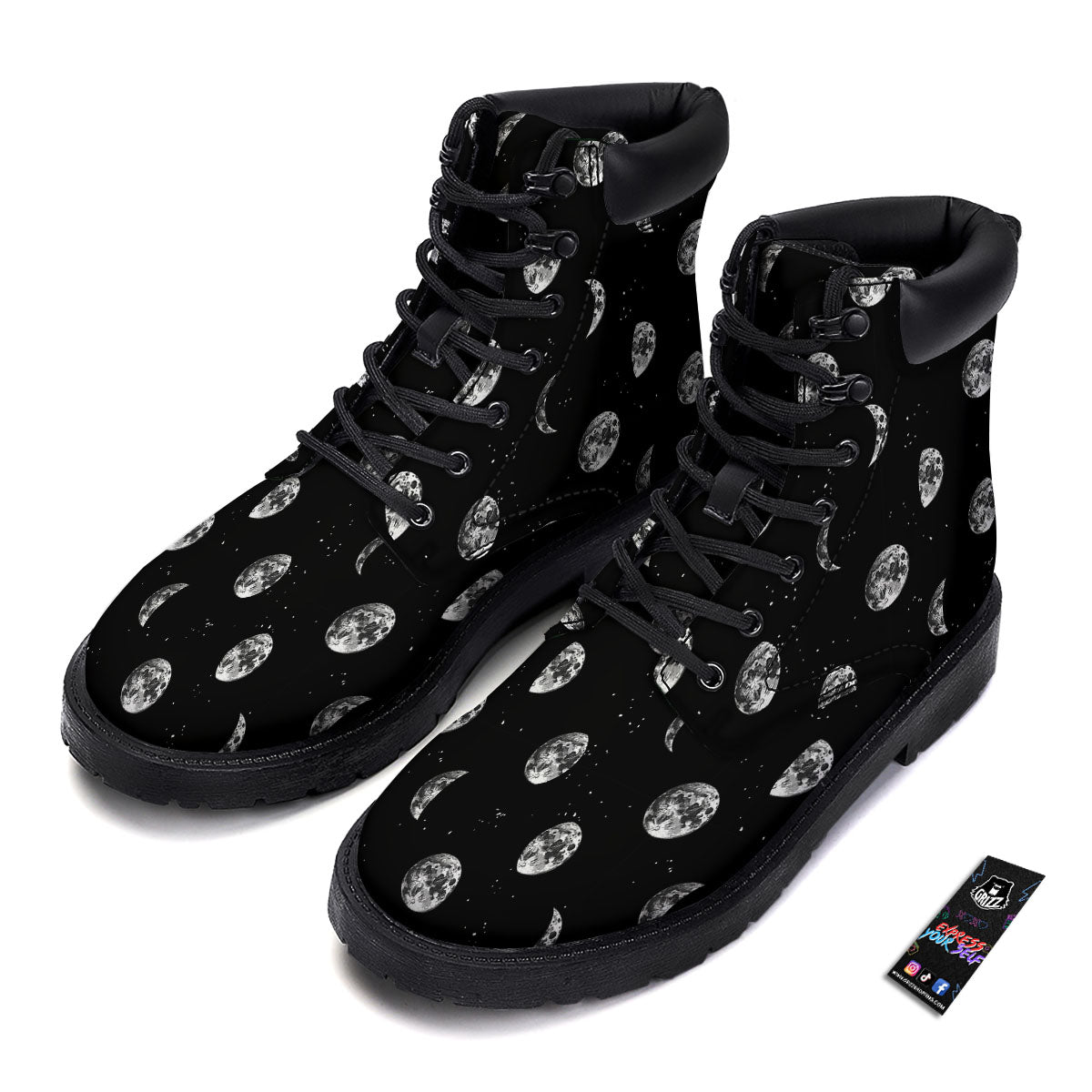 Stars And Moon Phase Print Pattern Boots-grizzshop