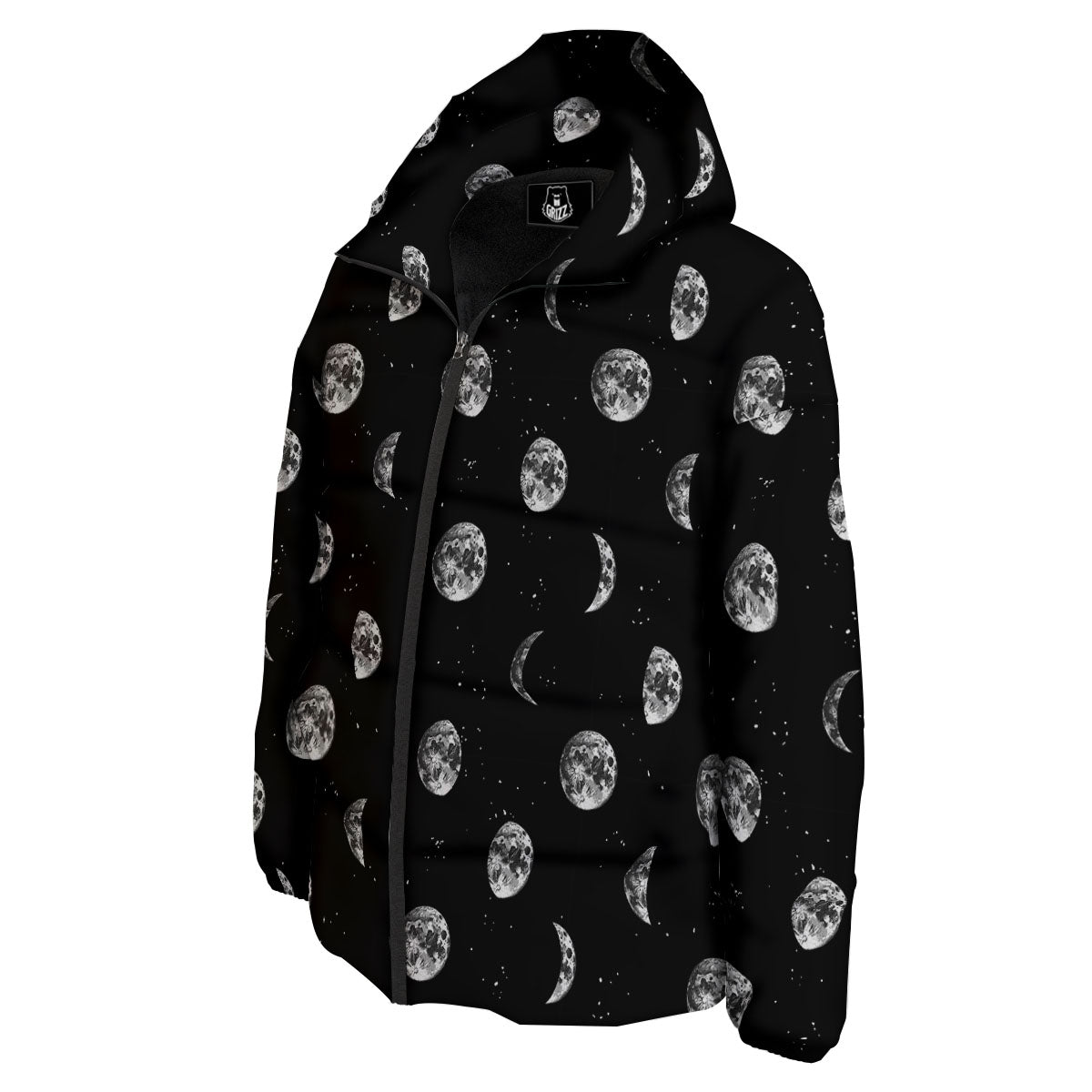 Stars And Moon Phase Print Pattern Down Jacket-grizzshop
