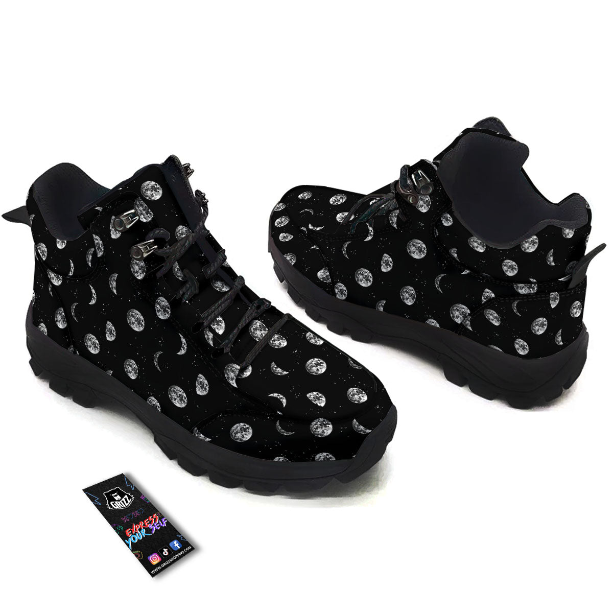 Stars And Moon Phase Print Pattern Hiking Shoes-grizzshop