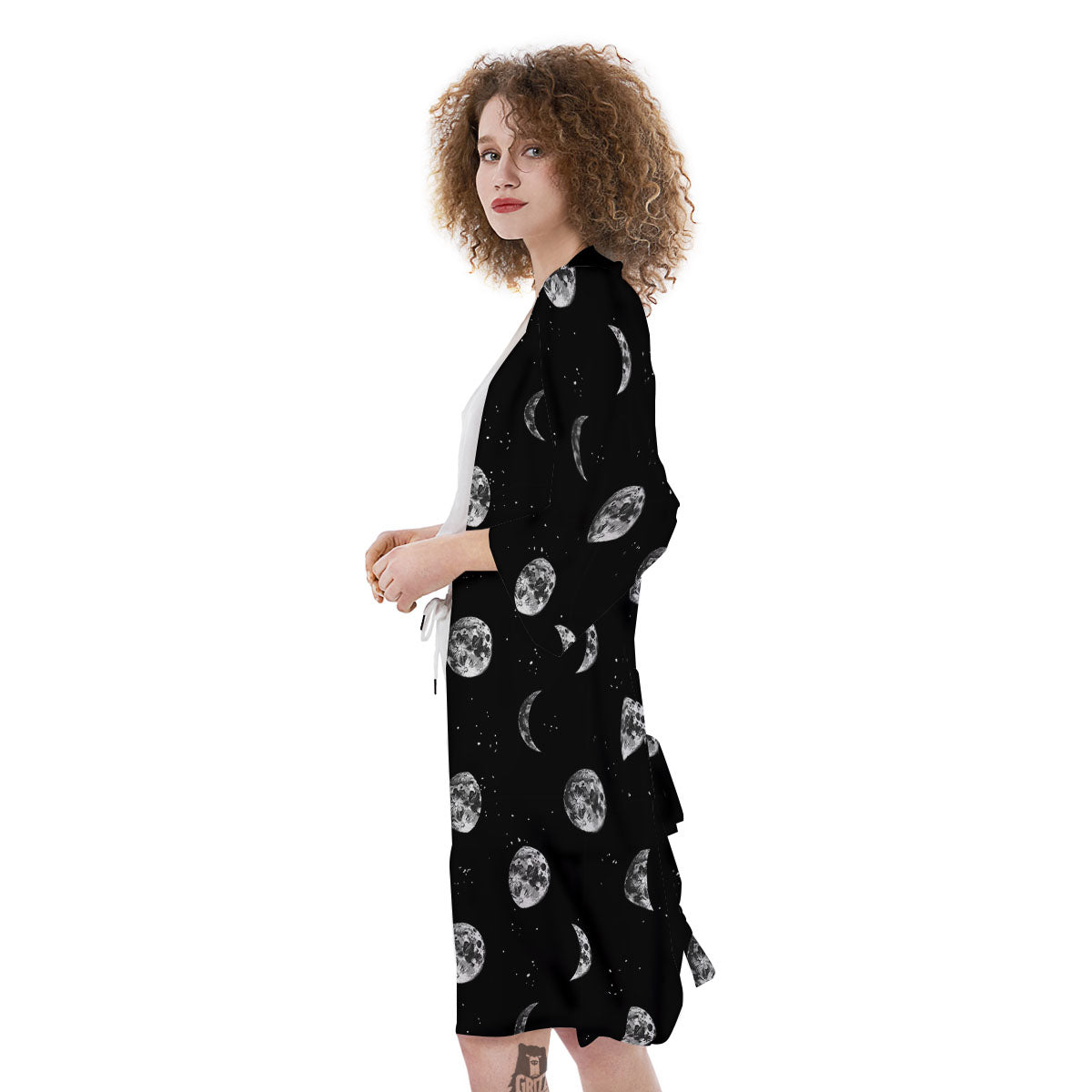 Stars And Moon Phase Print Pattern Kimono-grizzshop