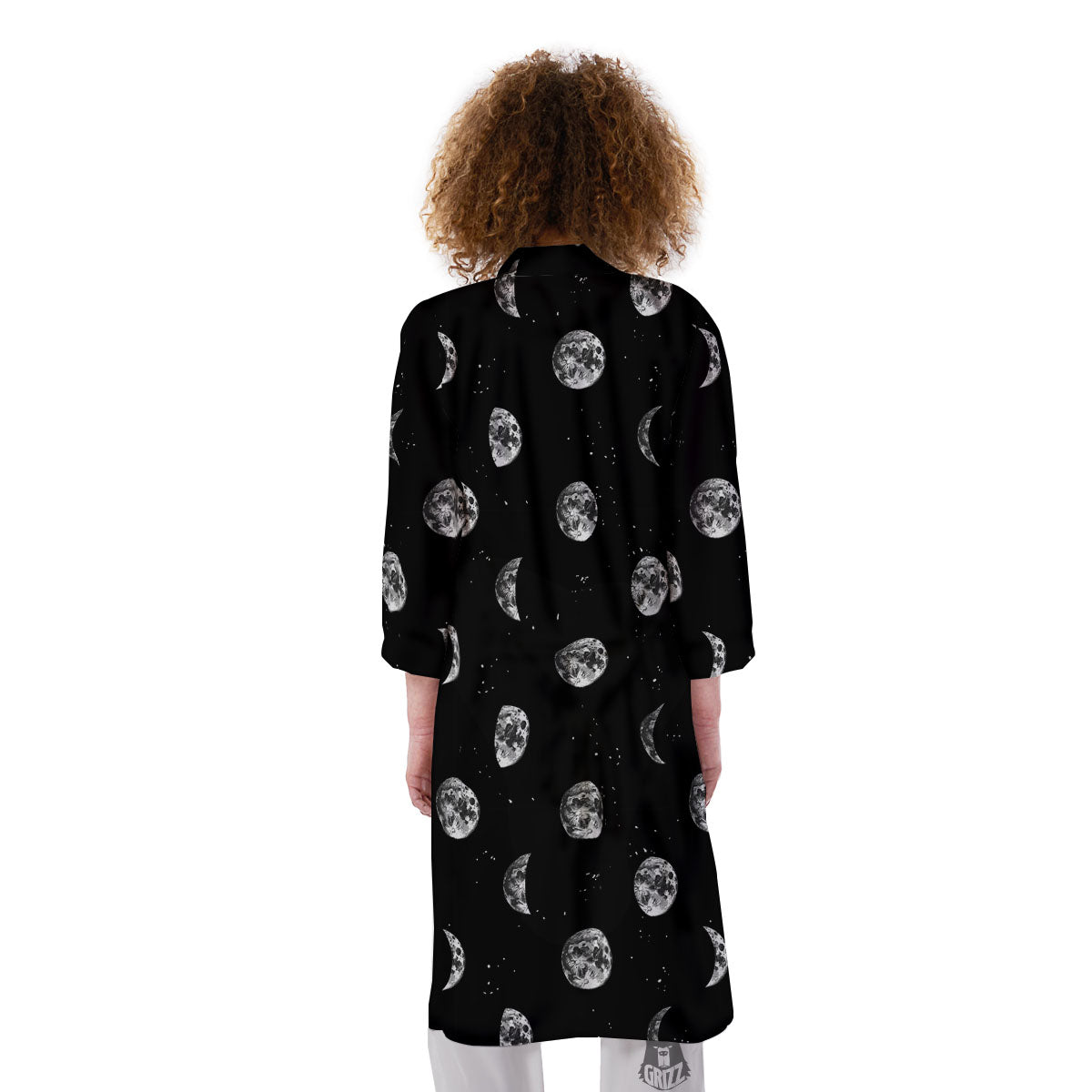 Stars And Moon Phase Print Pattern Kimono-grizzshop