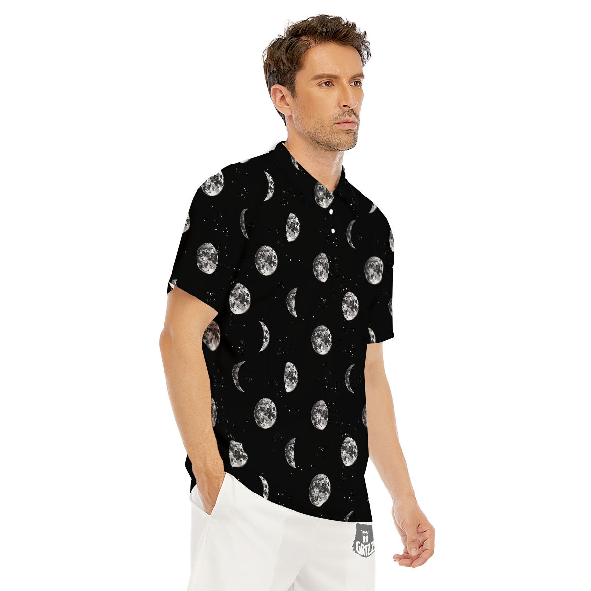 Stars And Moon Phase Print Pattern Men's Golf Shirts-grizzshop