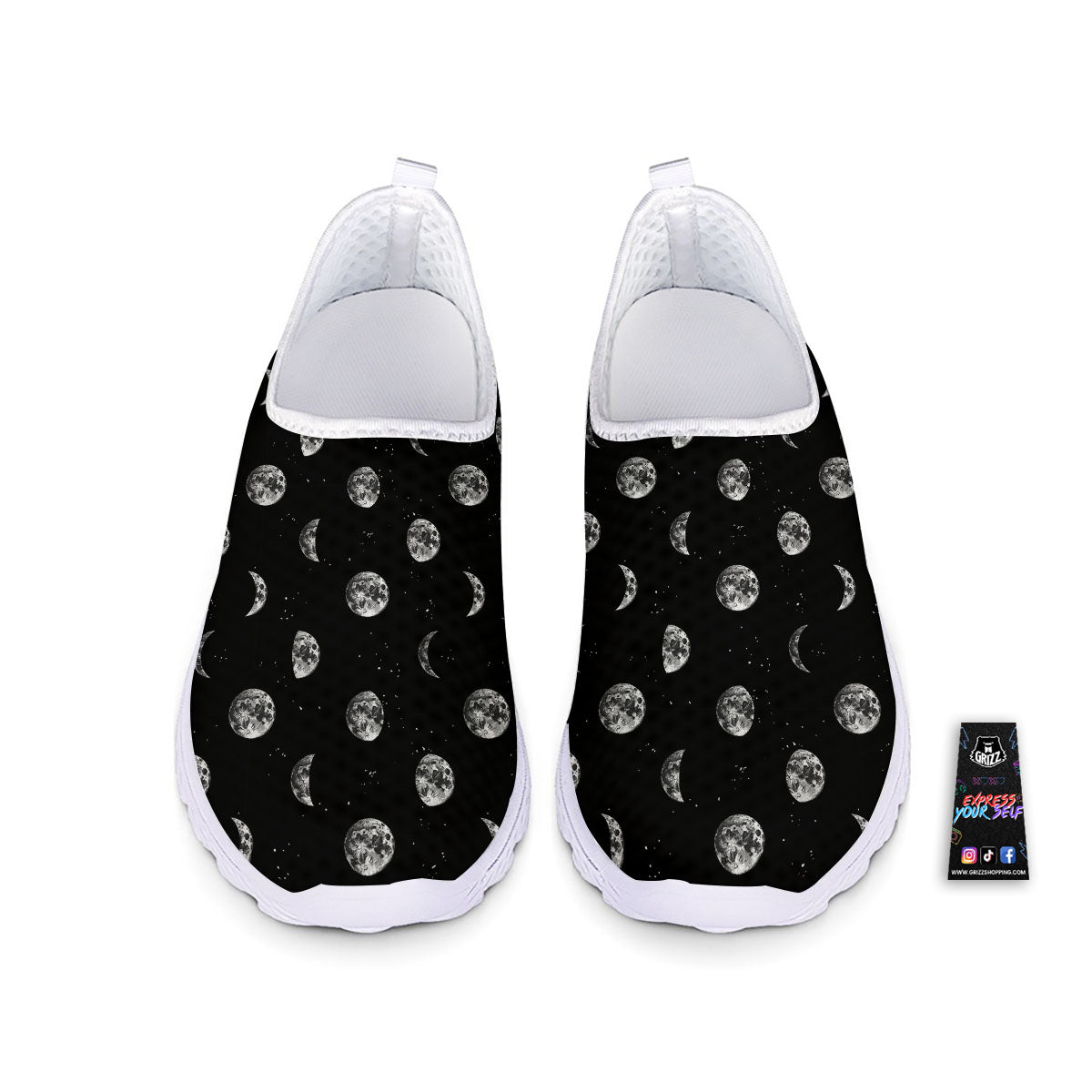 Stars And Moon Phase Print Pattern Nurse Shoes-grizzshop