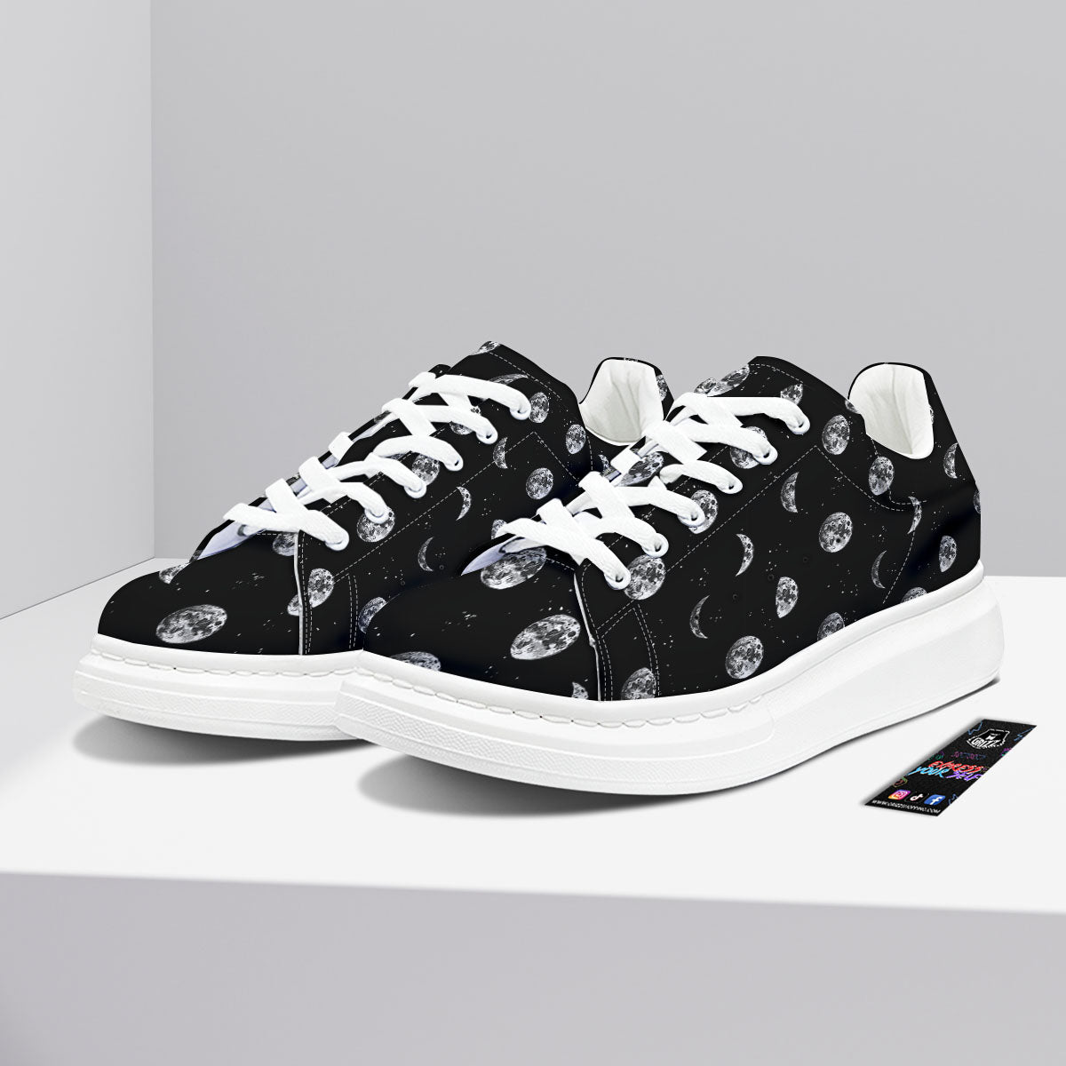 Stars And Moon Phase Print Pattern Platform Shoes-grizzshop