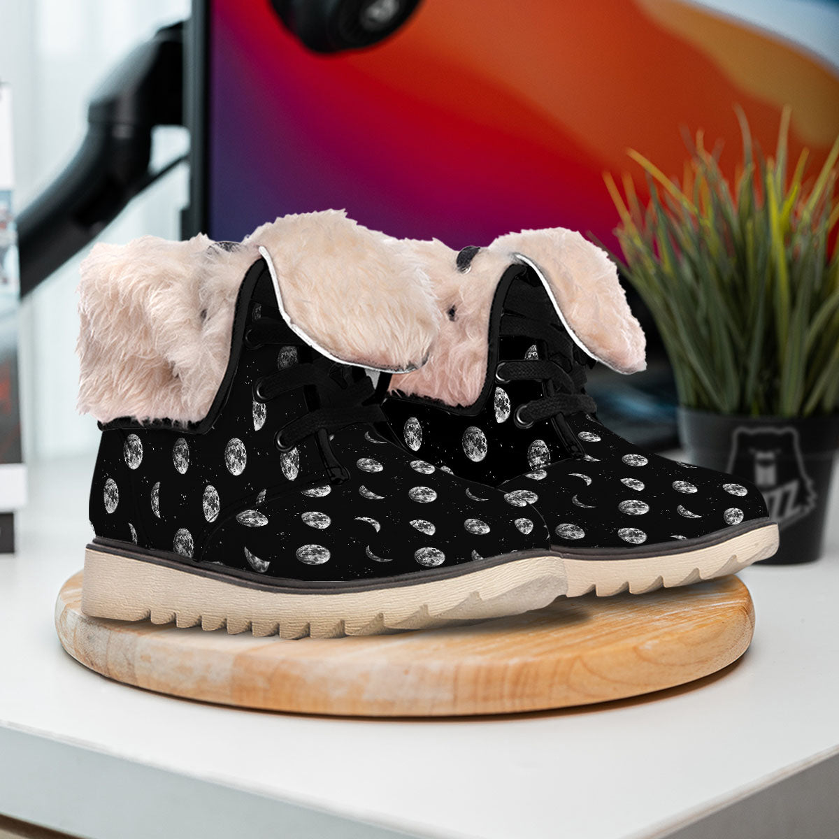 Stars And Moon Phase Print Pattern Snow Boots-grizzshop