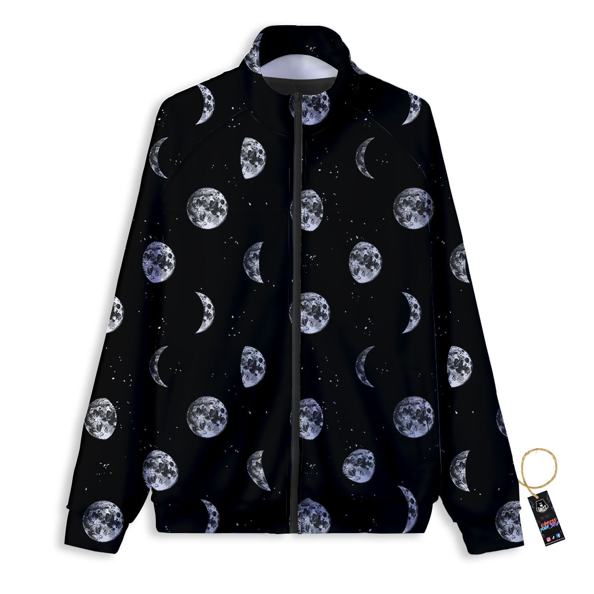 Stars And Moon Phase Print Pattern Track Jacket-grizzshop