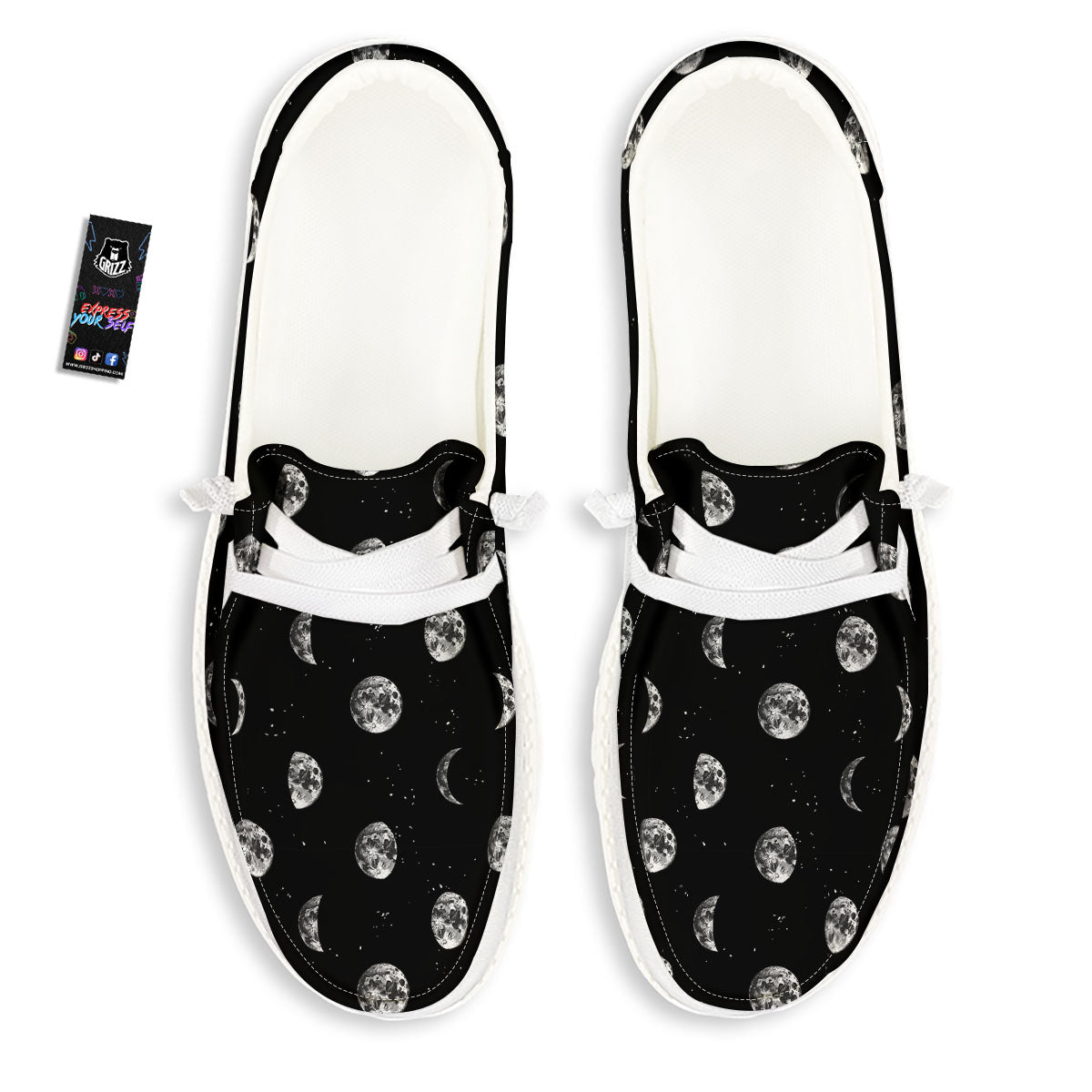 Stars And Moon Phase Print Pattern White Loafers-grizzshop