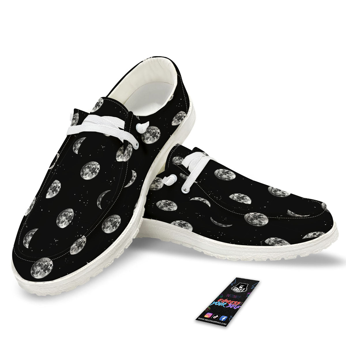 Stars And Moon Phase Print Pattern White Loafers-grizzshop