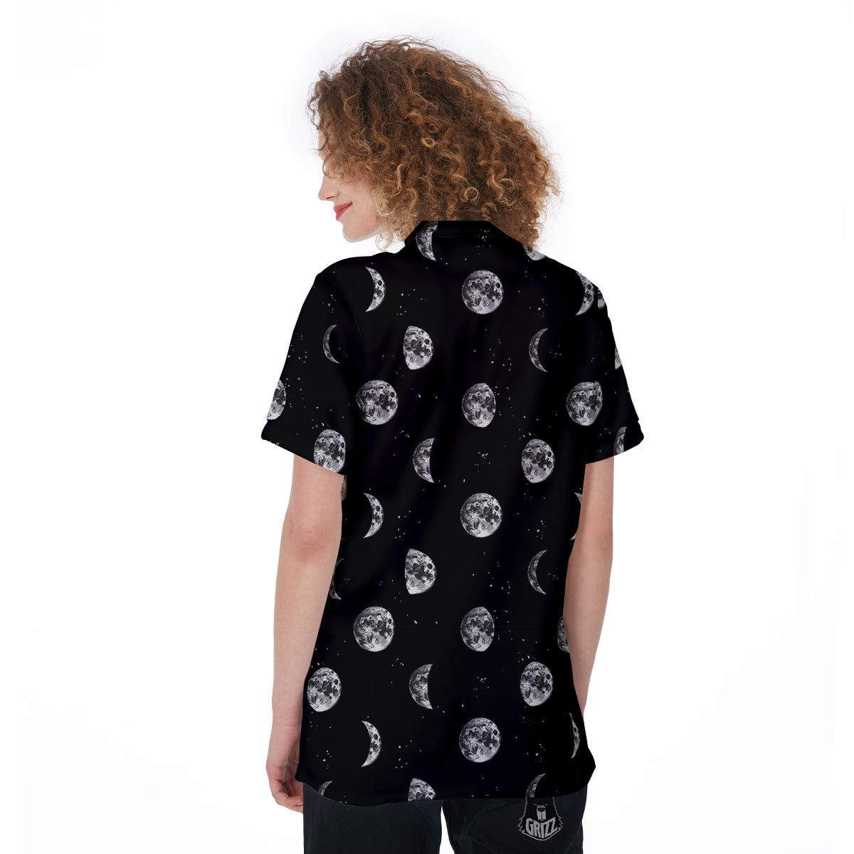 Stars And Moon Phase Print Pattern Women's Golf Shirts-grizzshop