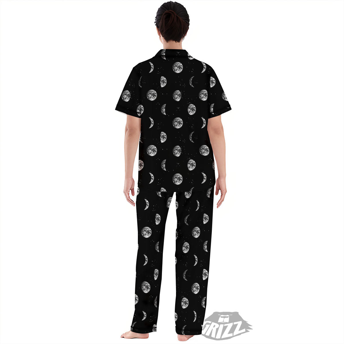 Stars And Moon Phase Print Pattern Women's Pajamas Set-grizzshop