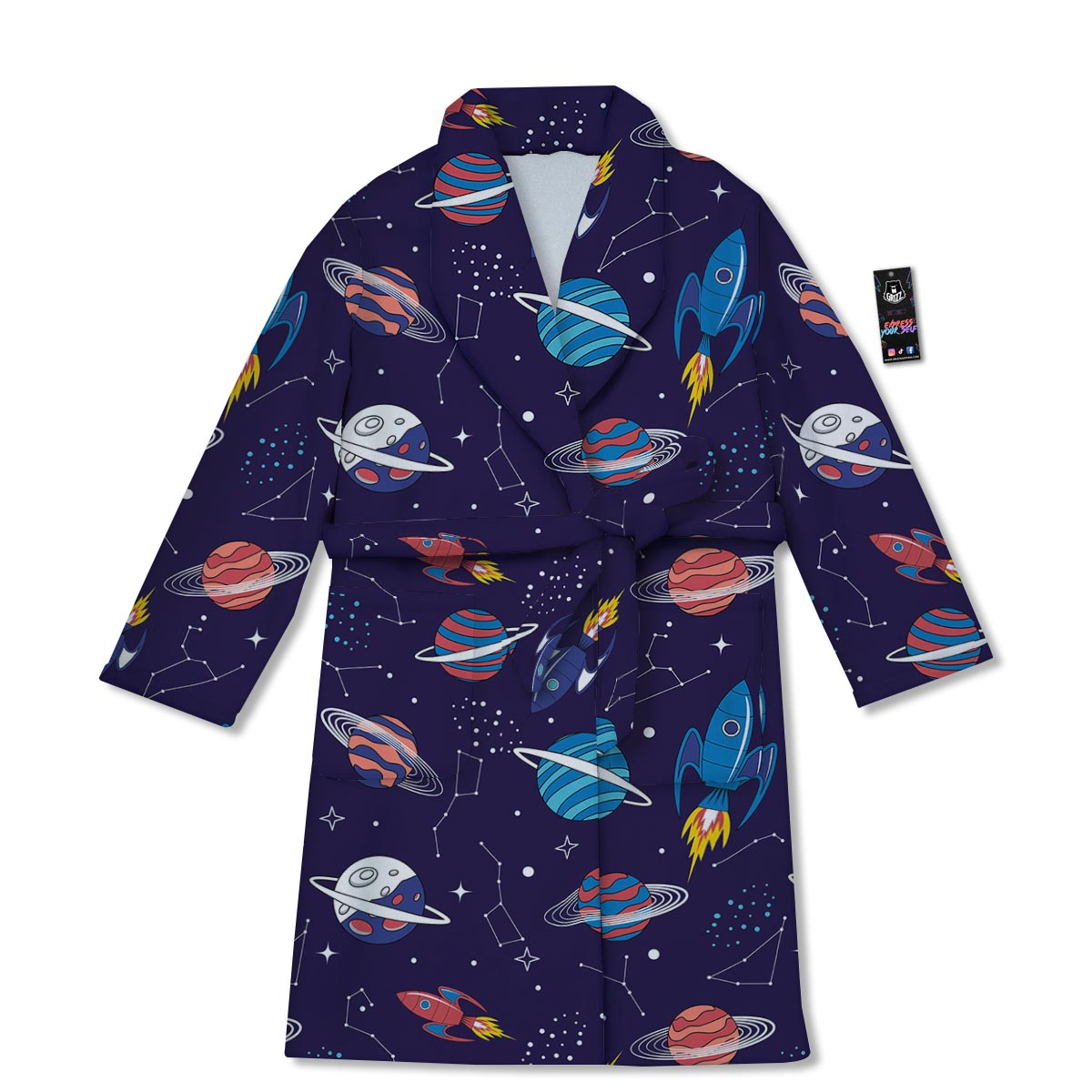 Stars And Rockets Print Pattern Bathrobe-grizzshop