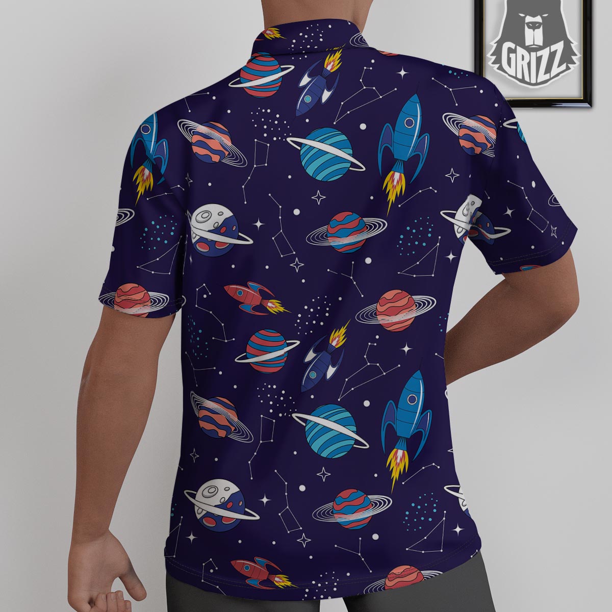 Stars And Rockets Print Pattern Untucked Shirts-grizzshop