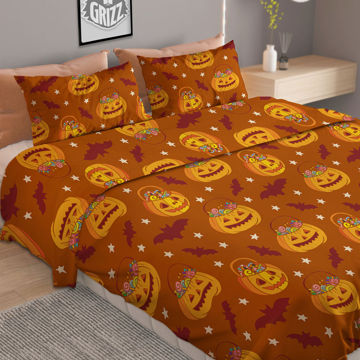 Stars Halloween Print Pattern Duvet Cover Bedding Set