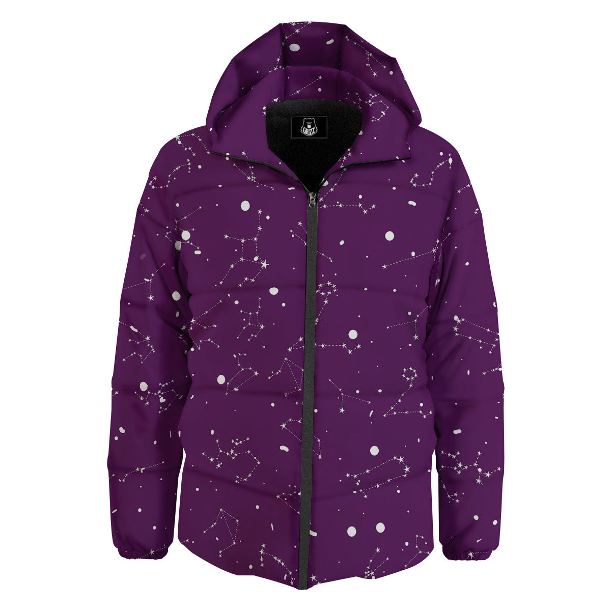 Stars Purple Zodiac Print Pattern Down Jacket-grizzshop