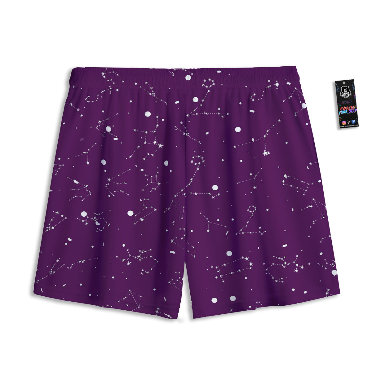 Stars Purple Zodiac Print Pattern Mesh Shorts