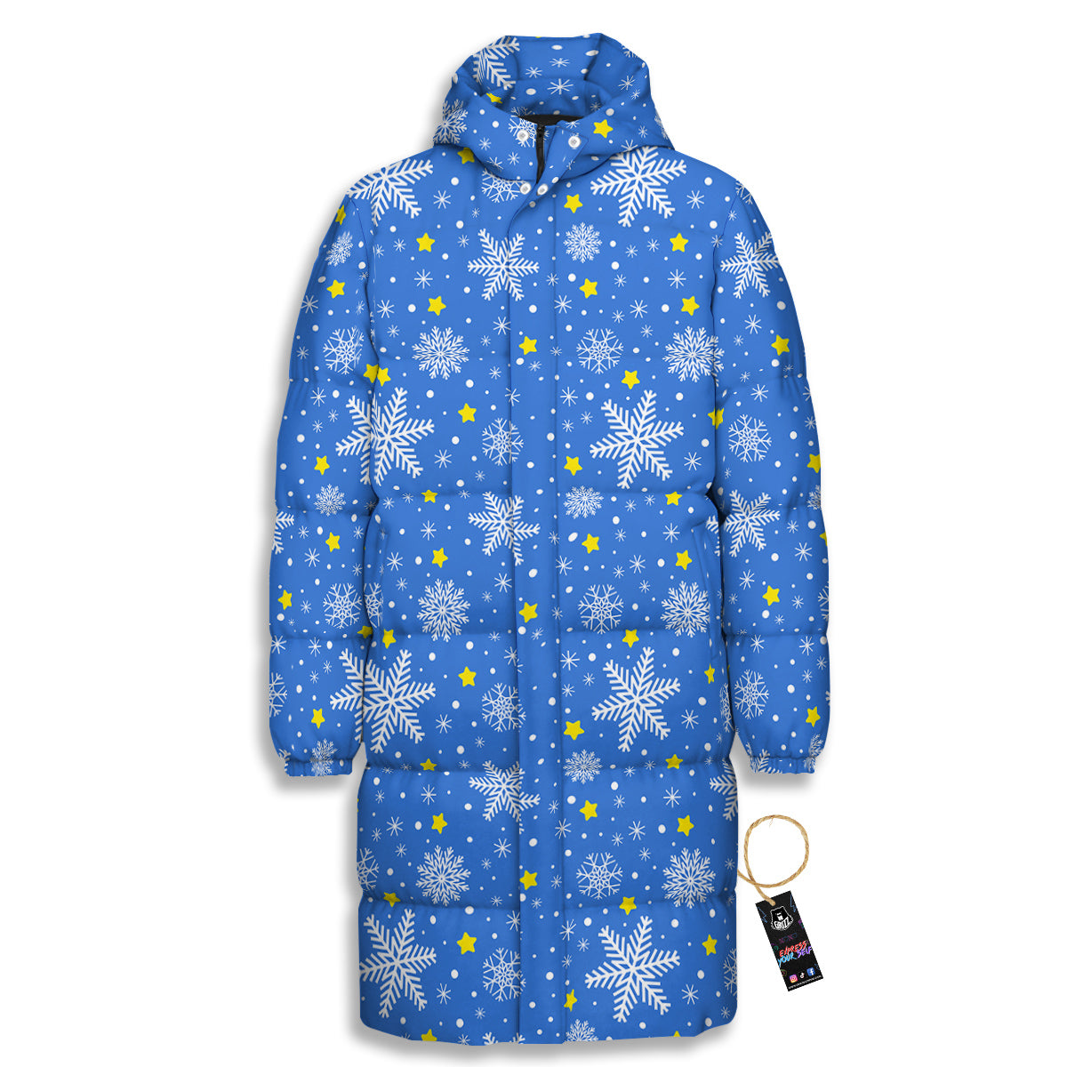 Stars And Christmas Snowflakes Print Long Down Jacket